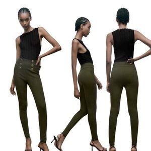 Olive High-Waisted Button Legging